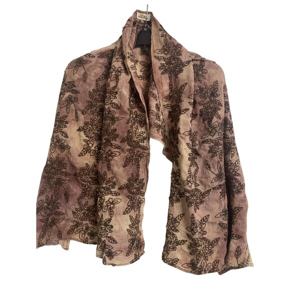 Tommy Bahama Embroidered Beaded Scarf 25X56 Brown Casual - Picture 1 of 7